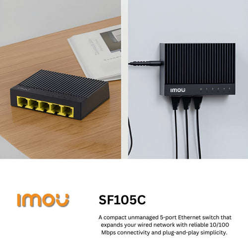 IMOU 5-Port Fast Ethernet Switch 10/100Mbps | Plug & Play for IP Cameras & Smart Devices | SF105C